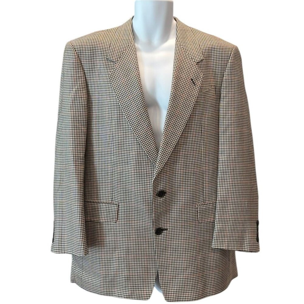 Karl Lagerfeld Paris Blazer 40R‎ Red Accent Houndstooth Silk Wool